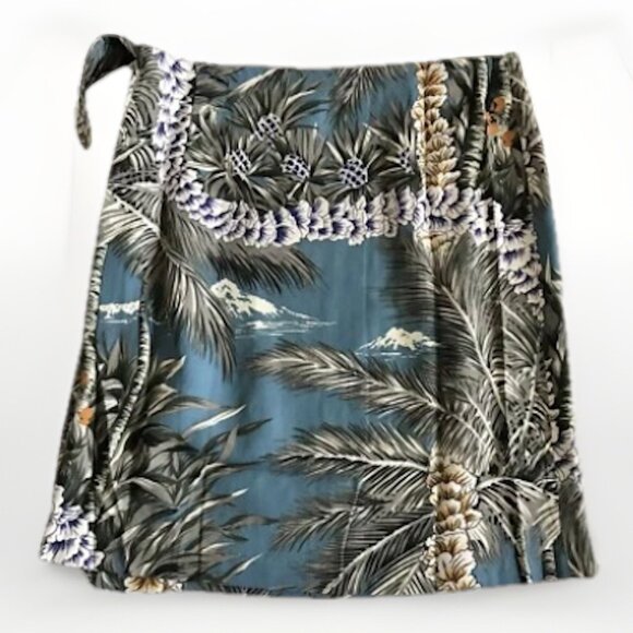 Tiki Classics 100% Silk Wrap Skirt Tropical Print Womens Size Medium Blue Black - Picture 3 of 6
